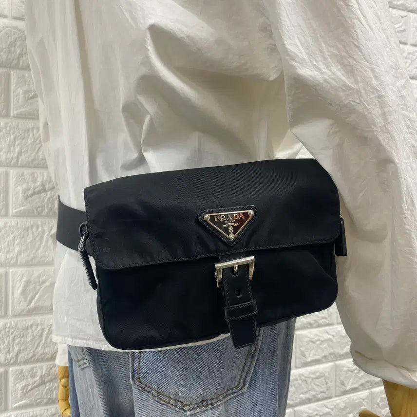 [BUNJANG] PRADA Vintage Black Pocono Nylon Belt Bag / Body Bag / PRADA / 빈티지 프라다 삼각로고 블랙 포코노 벨트백 / 바디백
