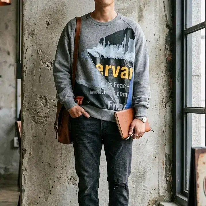 [BUNJANG] JUUN.J Grey Graphic Sweatshirt 95-100 / juun.j 준지 정품 그레이 그래픽 맨투맨 95~100