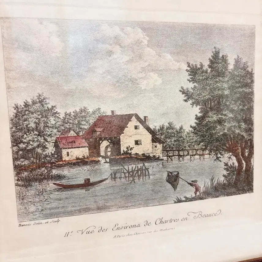 [BUNJANG] French Antique Colored Landscape Print / 프렌치 앤틱 채색풍경판화