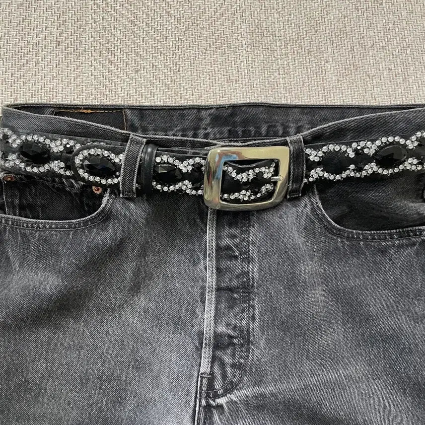 [BUNJANG] Fxa Ferrra Vintage Cubic Stone Western Buckle Belt / 빈티지 Fxa ferrra 큐빅 스톤 웨스턴 버클 벨트