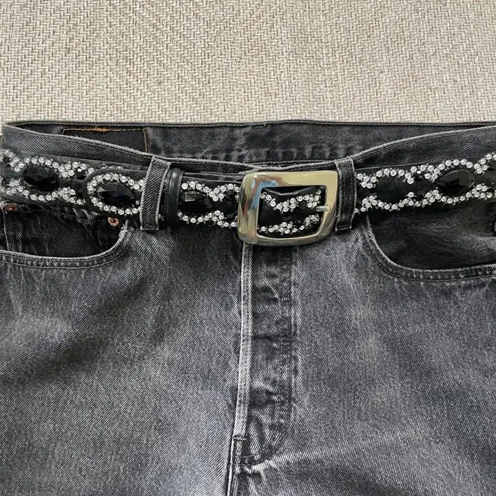 [BUNJANG] Fxa Ferrra Vintage Cubic Stone Western Buckle Belt / 빈티지 Fxa ferrra 큐빅 스톤 웨스턴 버클 벨트
