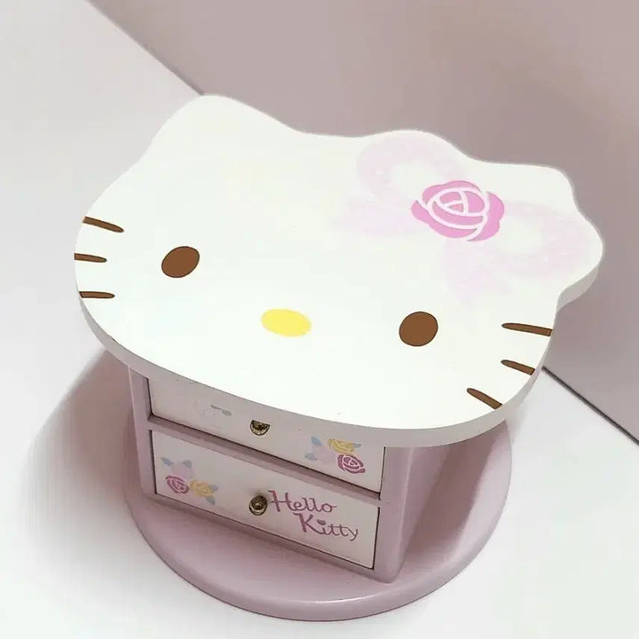 [BUNJANG] Sanrio Hello Kitty Vintage Wooden 2-Tier Mini Storage Box / 고전 빈티지 산리오 헬로 키티 원목 2단 미니 수납함 방꾸템 키티스트랩