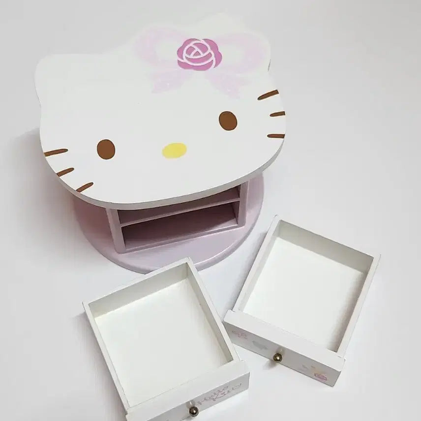 [BUNJANG] Sanrio Hello Kitty Vintage Wooden 2-Tier Mini Storage Box / 고전 빈티지 산리오 헬로 키티 원목 2단 미니 수납함 방꾸템 키티스트랩