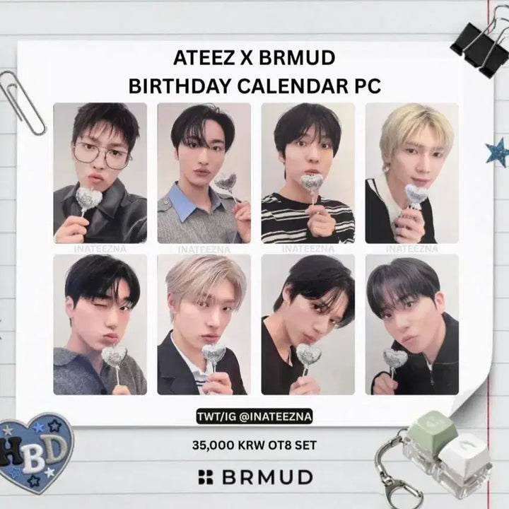 [BUNJANG] Ateez Birthday Photocard Bundle Set / 미개봉 brmud 마스크 샘플 + 에이티즈 포카 풀세트 + 키캡 키링