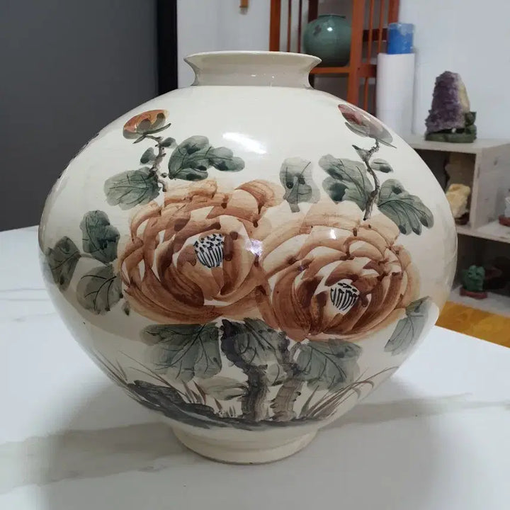 [BUNJANG] Moran Orchid Celadon Porcelain Jar / 모란 난초문 백자 항아리