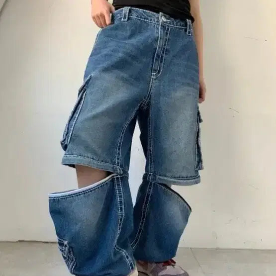 [BUNJANG] True Religion x Peace Separate Cargo Denim Pants / 트루릴리전 x 페치 세퍼레이트 카고 데님 팬츠
