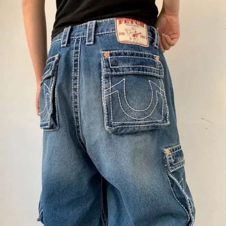 [BUNJANG] True Religion x Peace Separate Cargo Denim Pants / 트루릴리전 x 페치 세퍼레이트 카고 데님 팬츠