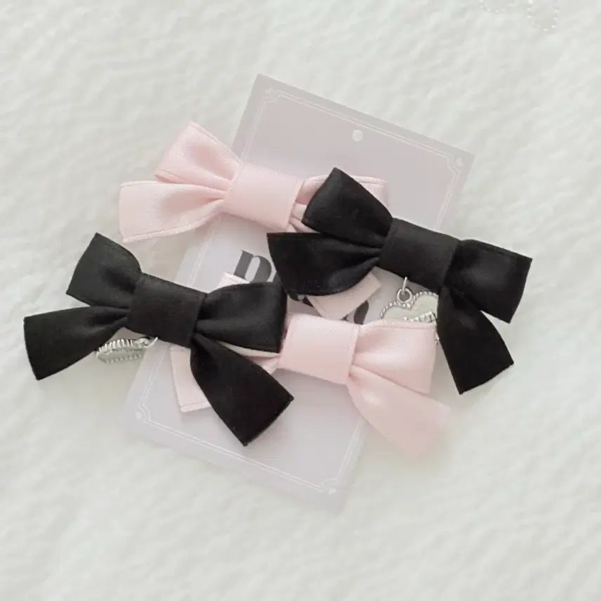 [BUNJANG] Pium Double Ribbon Hair Clip (Pink/Black) / pium 피움 더블리본 클립 머리핀 헤어핀 핑크 블랙 지뢰계 양산형
