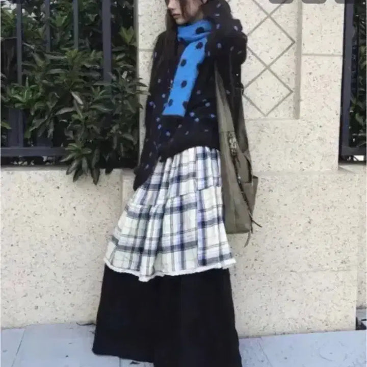 [BUNJANG] Check Pleated Skirt Layered Wide Pants / 체크 플리츠 스커트 레이어드 와이드 팬츠