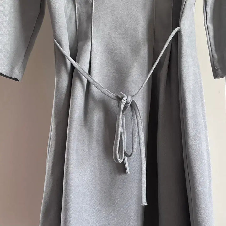 [BUNJANG] Mixed Sky Blue and Grey Color Block Dress with Belt / (택포) 카라 원피스