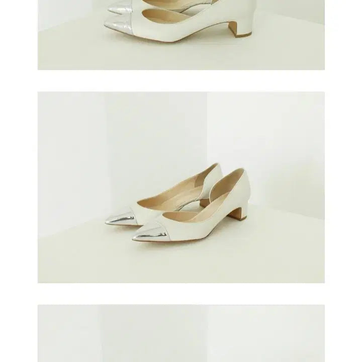[BUNJANG] Blanc Chou Half Moon White Silver Side Open Heels / 블랑쇼 하프문  220 화이트실버 사이드오픈