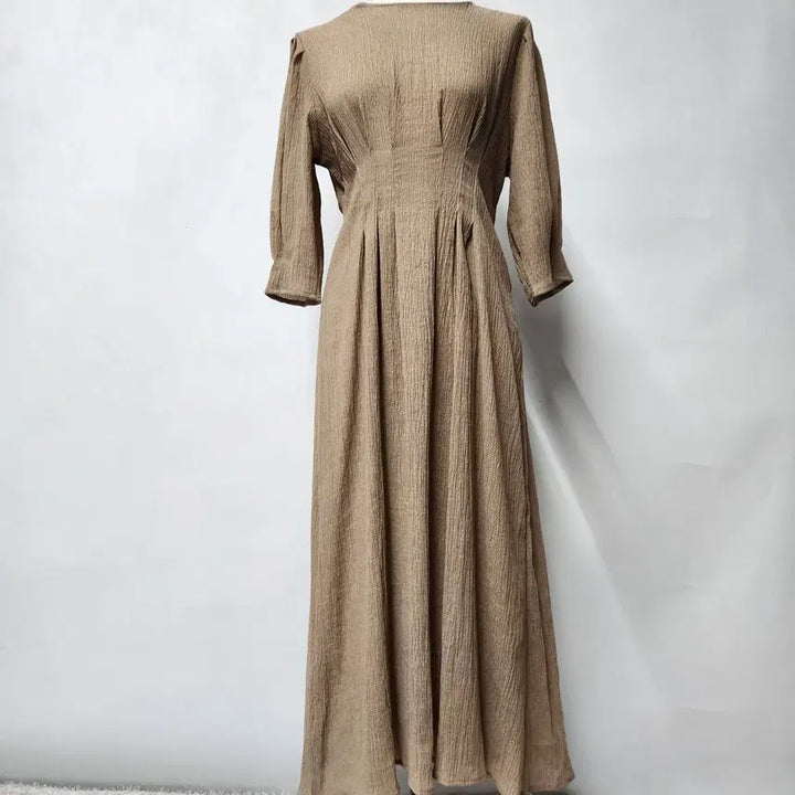 [BUNJANG] ISABEY Wrinkle Pleats Long Dress Beige FREE / [새상품] ISABEY 링클 플리츠 롱 원피스 베이지 FREE