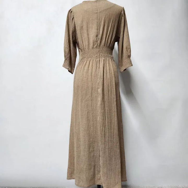 [BUNJANG] ISABEY Wrinkle Pleats Long Dress Beige FREE / [새상품] ISABEY 링클 플리츠 롱 원피스 베이지 FREE