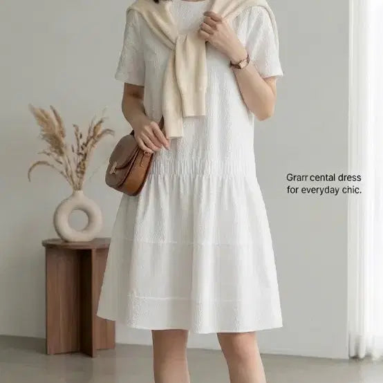 [BUNJANG] SJ White Puff Sleeve Mini Dress Size 55 / SJ SJ 정품  화이트 반팔 미니 원피스55