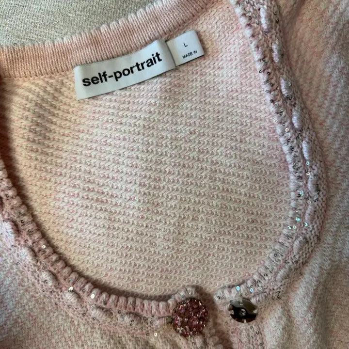 [BUNJANG] Self-Portrait Pink Tweed Cubic Button Cardigan / [L]Self-protrait 셀프포트레이트 가디건 핑크