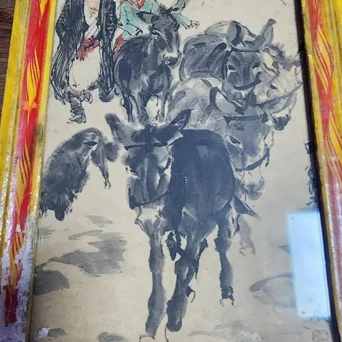 [BUNJANG] Vintage Oriental Painting Framed Art with Figures and Horses / 빈티지 풍경 인물.말 동양화 그림 액자
