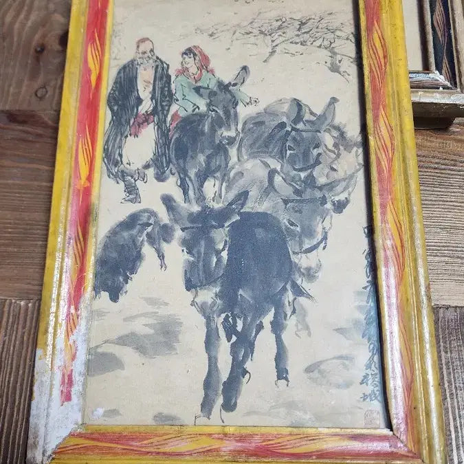 [BUNJANG] Vintage Oriental Painting Framed Art with Figures and Horses / 빈티지 풍경 인물.말 동양화 그림 액자