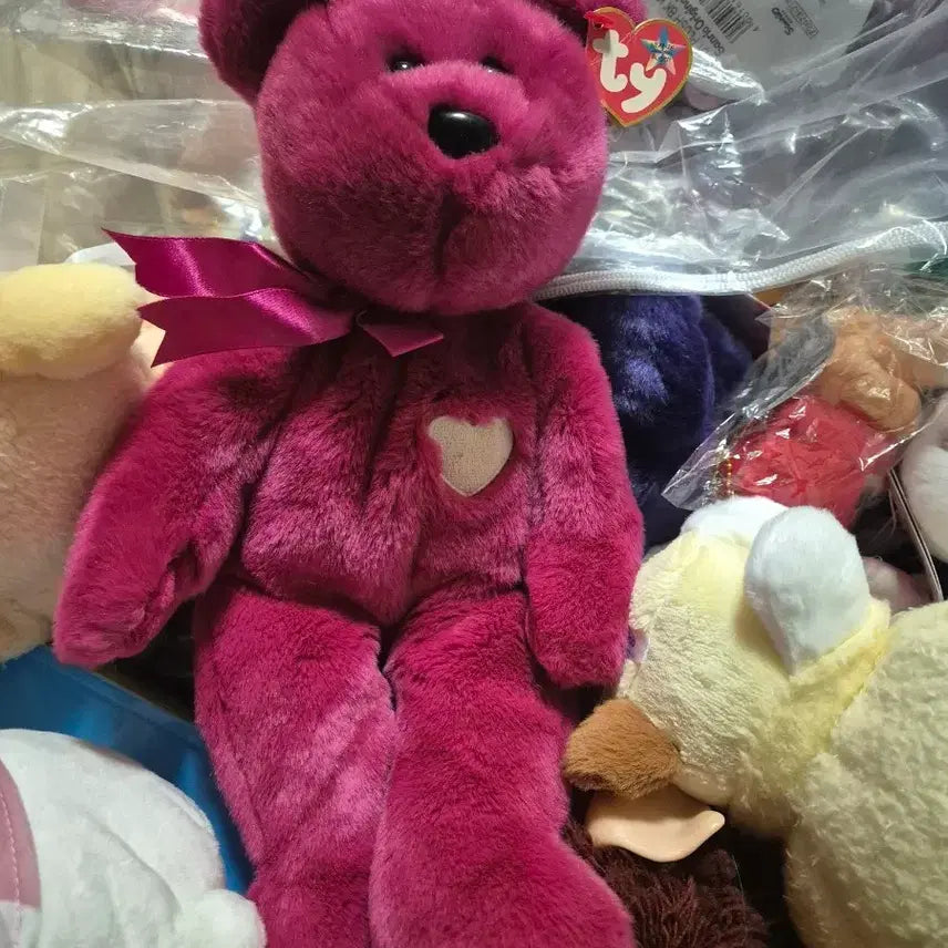 [BUNJANG] Ty Pink Heart Teddy Bear Plush / Ty 핑크색 하트 곰인형