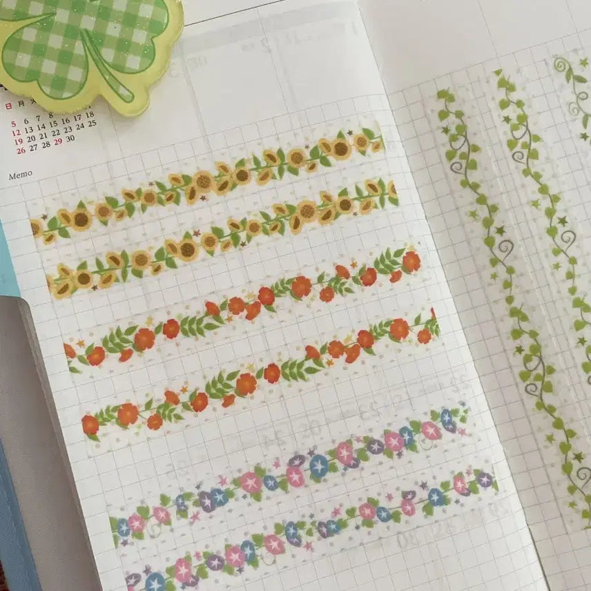 [BUNJANG] KomaMeringo Sunflower, Trumpet Creeper, Morning Glory Washi Tape Set / 코마메링고 덩굴마테 해바라기 능소화 나팔꽃 마테띵