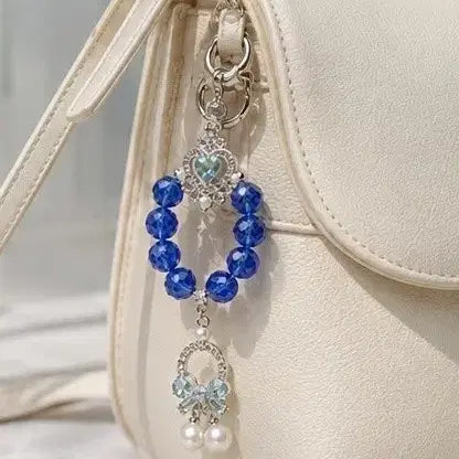 [BUNJANG] Blue Bead Heart Ribbon Charm Keychain / 블루 비즈 하트 리본  키링