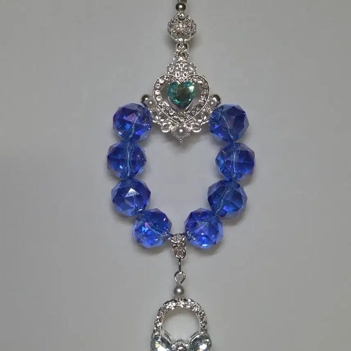 [BUNJANG] Blue Bead Heart Ribbon Charm Keychain / 블루 비즈 하트 리본  키링