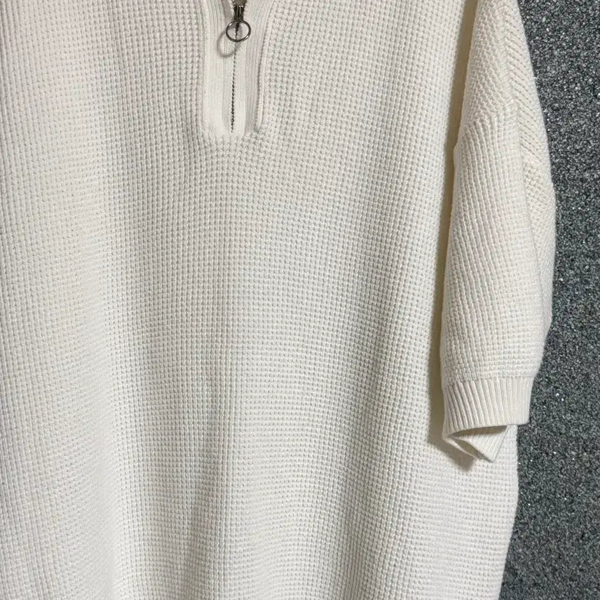 [BUNJANG] Second Monologue White Half Zip Waffle Knit M / 세컨모놀로그 화이트 하프집업 와플 니트