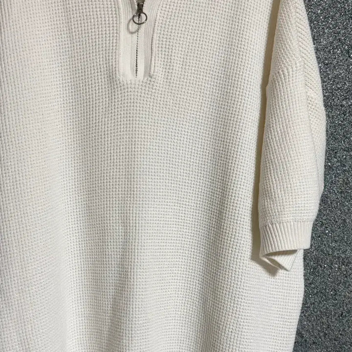 [BUNJANG] Second Monologue White Half Zip Waffle Knit M / 세컨모놀로그 화이트 하프집업 와플 니트