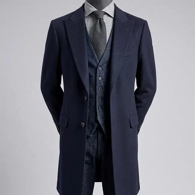 [BUNJANG] And Z by ZIOZIA Cashmere 100% Single-Breasted Peak Lapel Coat - Phantom Navy / And Z / 앤드지 와이드 피크드 캐시미어100% 싱글 코트 / 100