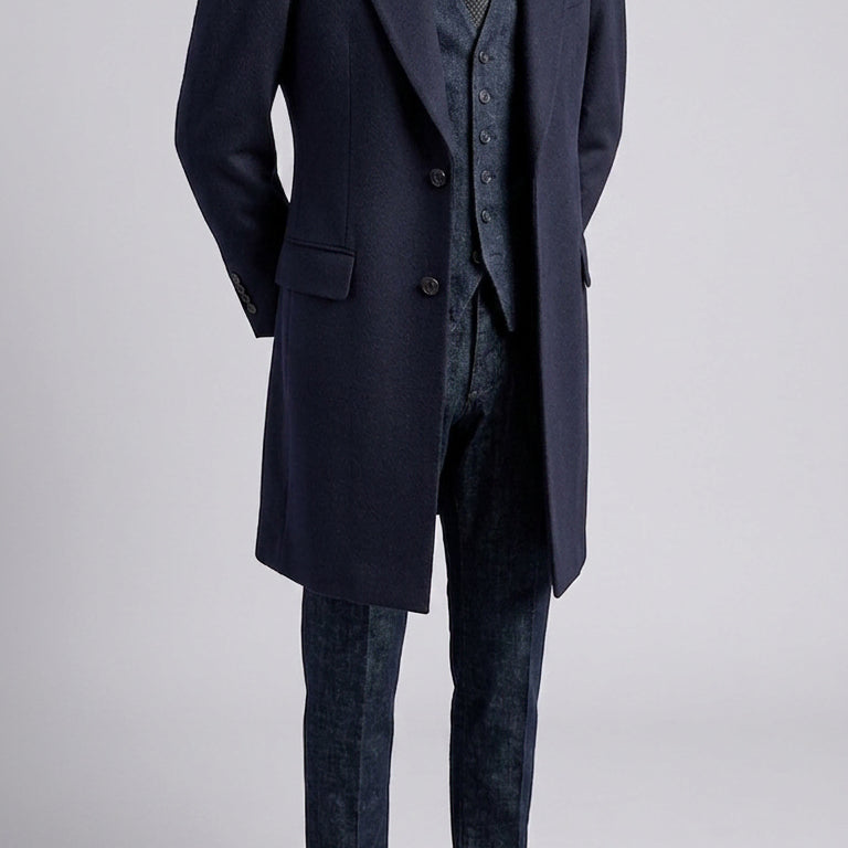 [BUNJANG] And Z by ZIOZIA Cashmere 100% Single-Breasted Peak Lapel Coat - Phantom Navy / And Z / 앤드지 와이드 피크드 캐시미어100% 싱글 코트 / 100