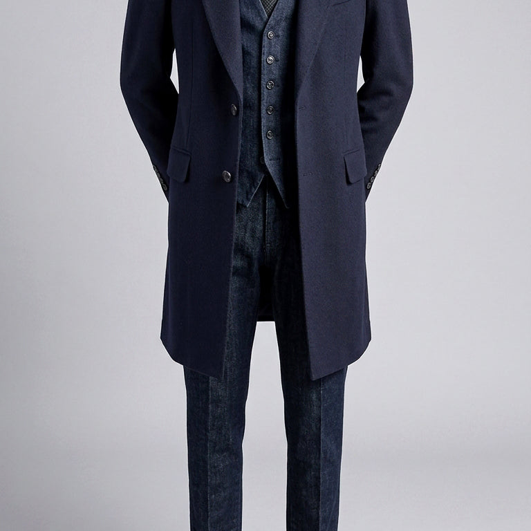 [BUNJANG] And Z by ZIOZIA Cashmere 100% Single-Breasted Peak Lapel Coat - Phantom Navy / And Z / 앤드지 와이드 피크드 캐시미어100% 싱글 코트 / 100