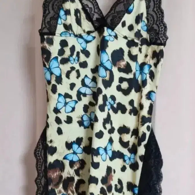 [BUNJANG] Leopard Butterfly Lace Slip Dress - Size L / 레오파드 나비 레이스 슬립 원피스.라지
