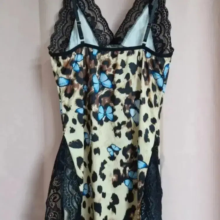 [BUNJANG] Leopard Butterfly Lace Slip Dress - Size L / 레오파드 나비 레이스 슬립 원피스.라지