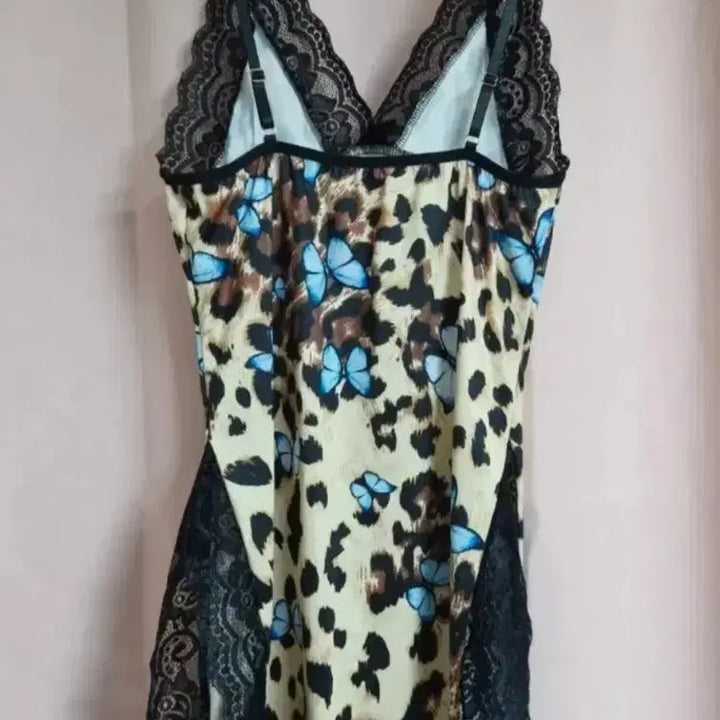 [BUNJANG] Leopard Butterfly Lace Slip Dress - Size L / 레오파드 나비 레이스 슬립 원피스.라지