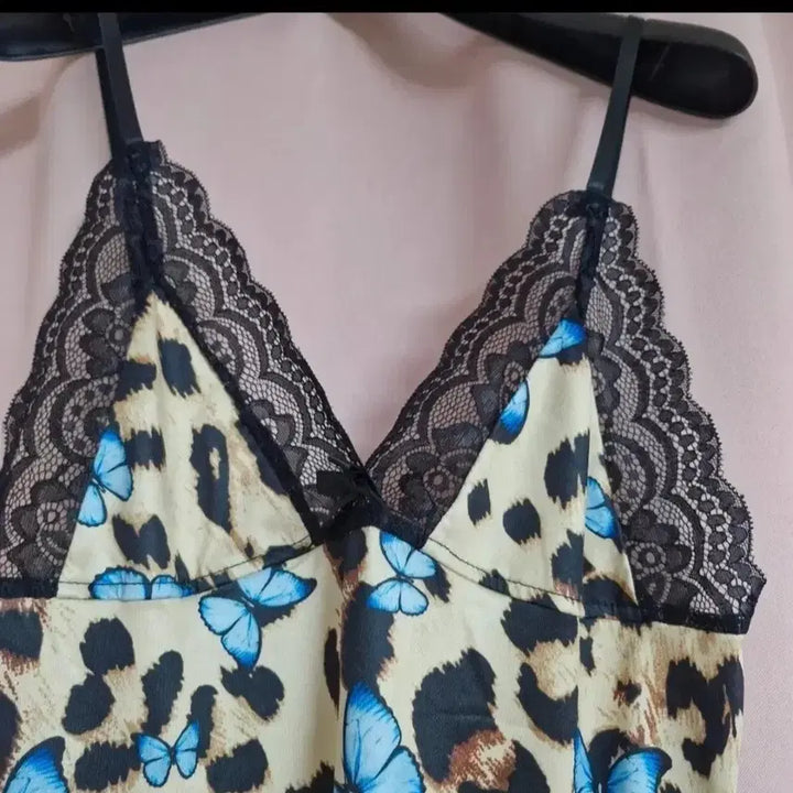 [BUNJANG] Leopard Butterfly Lace Slip Dress - Size L / 레오파드 나비 레이스 슬립 원피스.라지