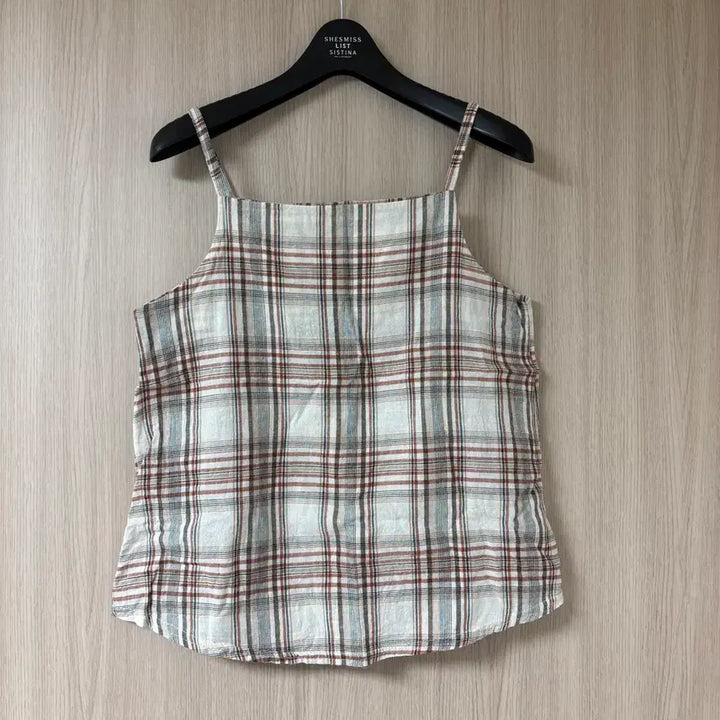 [BUNJANG] Brown Check Square Neck Sleeveless Top / 브라운 체크 스퀘어넥 나시 슬리브리스 민소매 끈나시