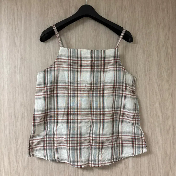 [BUNJANG] Brown Check Square Neck Sleeveless Top / 브라운 체크 스퀘어넥 나시 슬리브리스 민소매 끈나시