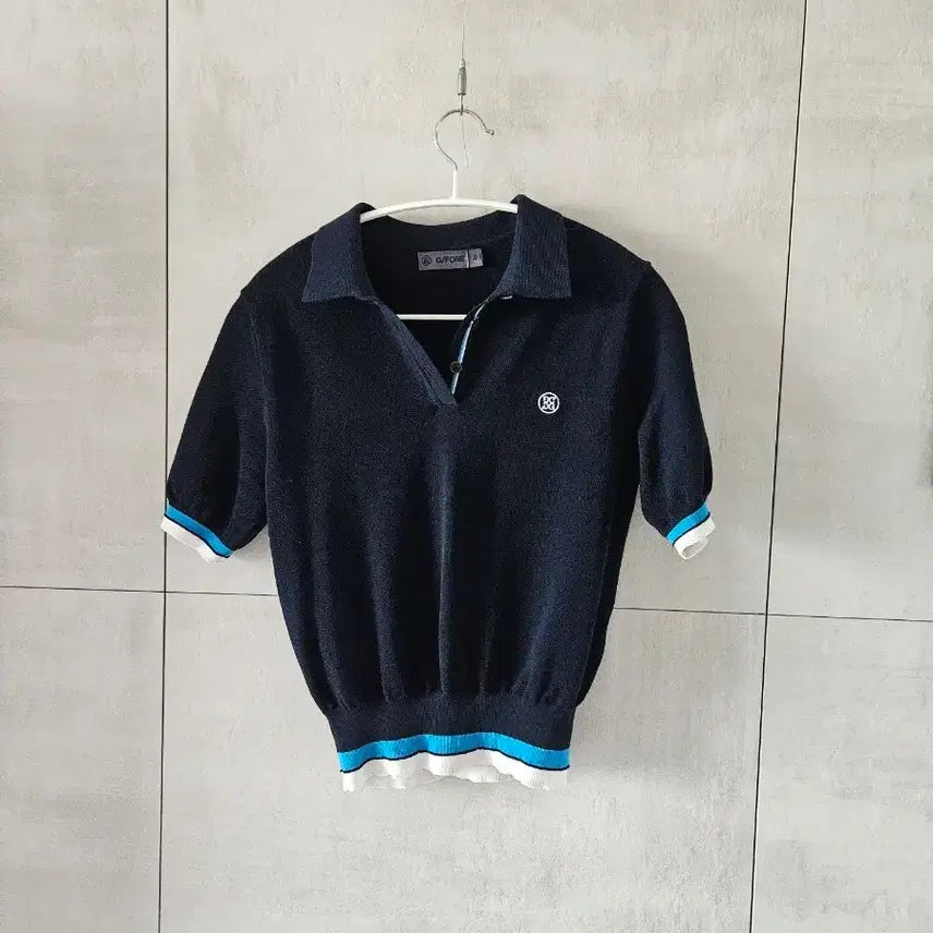 [BUNJANG] G/Fore Genuine Short Sleeve Knit Navy Color Block S / 지포어 정품s 반팔 니트 네이비 배색 포인트