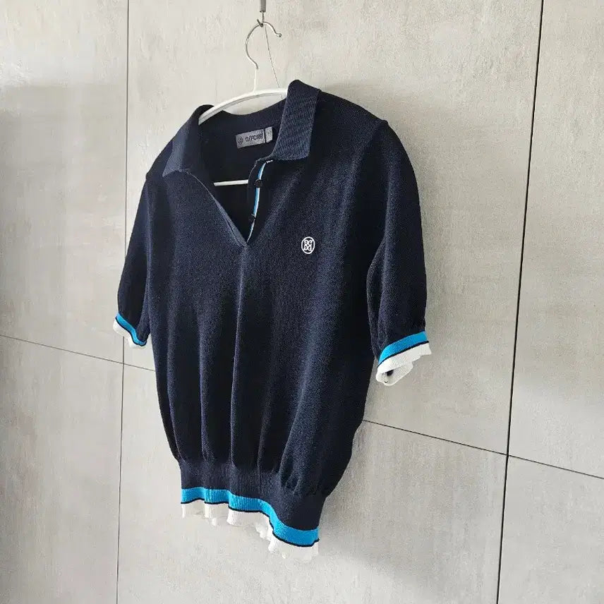 [BUNJANG] G/Fore Genuine Short Sleeve Knit Navy Color Block S / 지포어 정품s 반팔 니트 네이비 배색 포인트