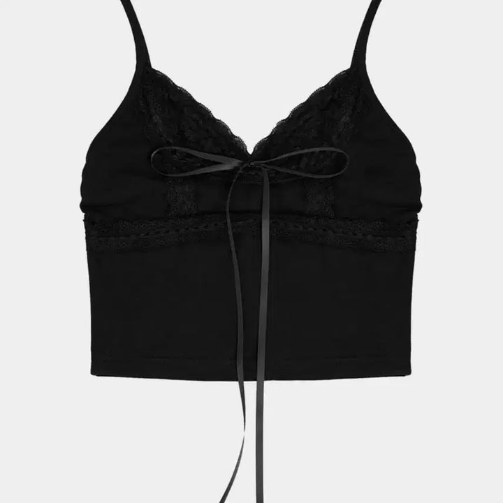 [BUNJANG] Rough Neck Lace Sleeveless T-Shirt - Black / 러프넥 레이스 슬리브리스 티셔츠 블랙