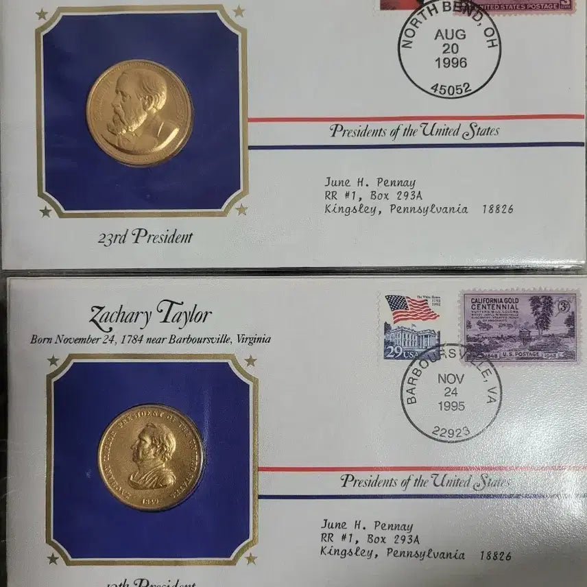 [BUNJANG] Benjamin Harrison 23rd U.S. President Commemorative Medal &amp; First Day Cover Set / 벤자민 해리슨 23대 대통령 기념 메달 초일 봉투2장 일괄
