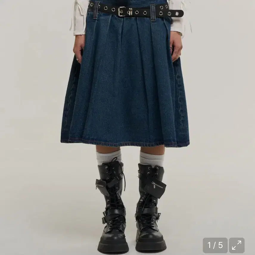 [BUNJANG] Super Sube Pleated Denim Midi Skirt / 슈퍼서브 플리츠 데님 미디 스커트