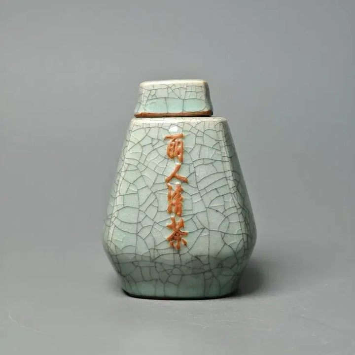 [BUNJANG] Celadon Tea Caddy with Inscription "丽人涤茶" and "大山有机茶" / 명문 여요 청자 빙렬유 사각 차호 중국도자기 골동품 수집품