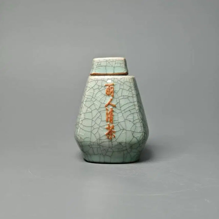 [BUNJANG] Celadon Tea Caddy with Inscription "丽人涤茶" and "大山有机茶" / 명문 여요 청자 빙렬유 사각 차호 중국도자기 골동품 수집품