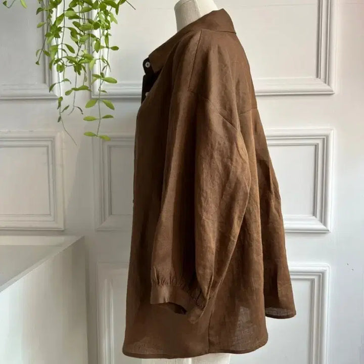 [BUNJANG] 100% Linen Brown Shirt / 린넨100 브라운 마 셔츠 남방(~88까지)