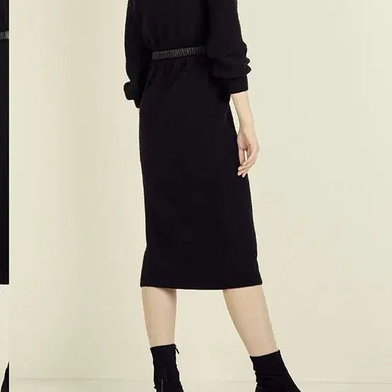 [BUNJANG] OBZEE Black Knit Long Dress Belt Set / 오브제 블랙 니트 롱 원피스 벨트 세트 55사이즈