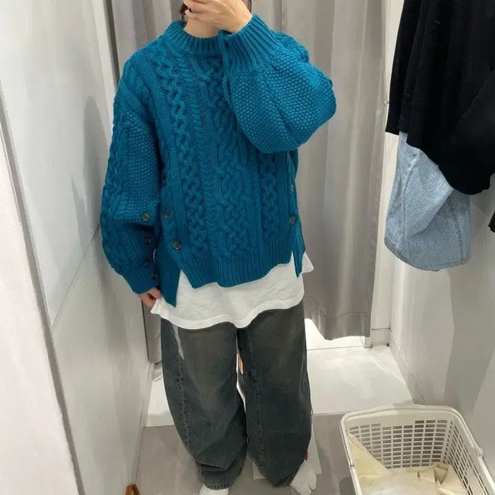 [BUNJANG] GU x Rokh Collaboration Cable Knit Sweater - Size M / GU rokh 콜라보 케이블 니트 M사이즈
