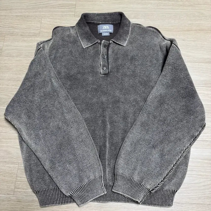 [BUNJANG] ZARA Washed Effect Knit Polo Shirt Brown Shanghai Edition / [M]자라 워싱 이펙트 니트 폴로셔츠 브라운 상하이에디션