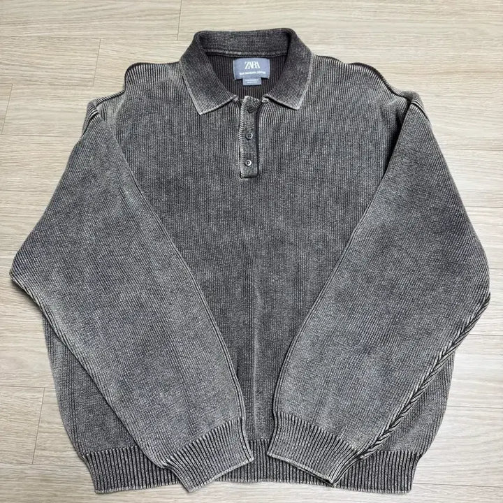 [BUNJANG] ZARA Washed Effect Knit Polo Shirt Brown Shanghai Edition / [M]자라 워싱 이펙트 니트 폴로셔츠 브라운 상하이에디션