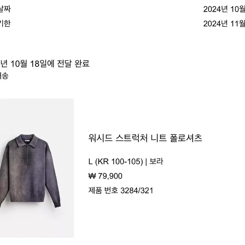 [BUNJANG] ZARA Washed Structure Knit Polo Shirt Purple / [L]자라 워시드 스트럭쳐 니트 폴로셔츠 보라