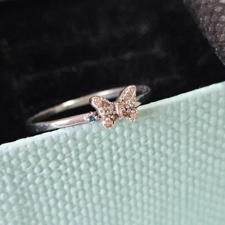[BUNJANG] 14K White Gold Cognac Diamond Butterfly Ring (Size 9) / 14k 화이트골드 청꼬냑 다이아 나비 반지(9호)